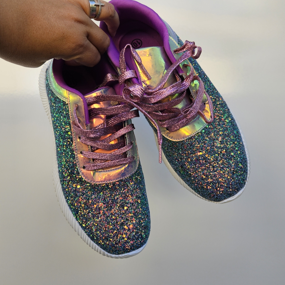 Women's Size 10 Glitter Iridescent Sneakers - Picture 2 of 6